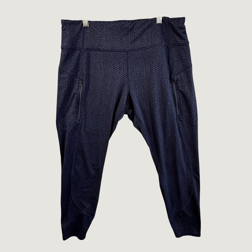 Athleta Rainier Textured Tight Leggings XL Navy Blue Cropped Zip Pocket Run